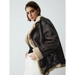 Classic Sherpa Lined Shearling Leather Flight Jacket